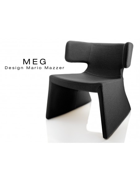 MEG fauteuil design rembourré et capitonné laine, couleur noir.