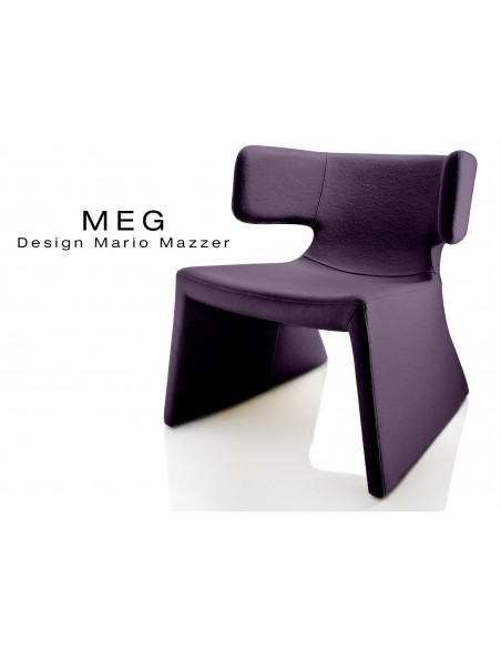 MEG fauteuil design rembourré et capitonné laine, couleur prune.