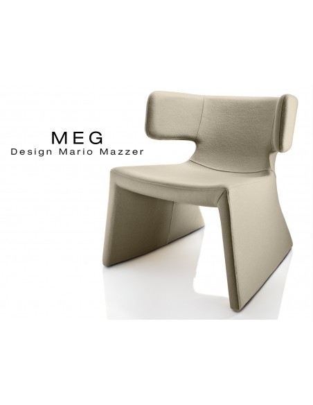 MEG fauteuil design rembourré et capitonné laine, couleur sable.