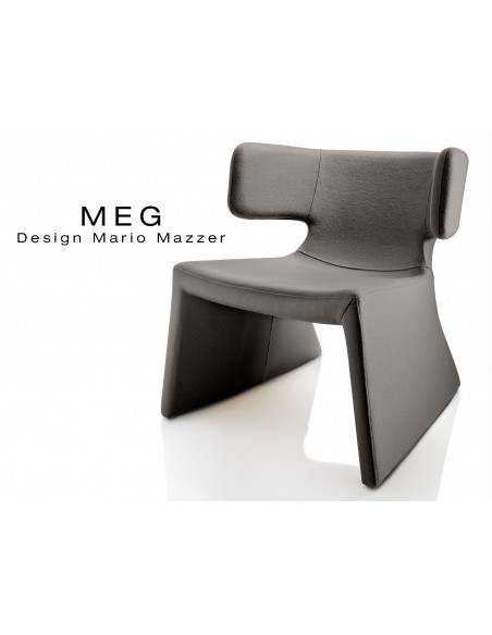 MEG fauteuil design rembourré et capitonné laine, couleur terre.
