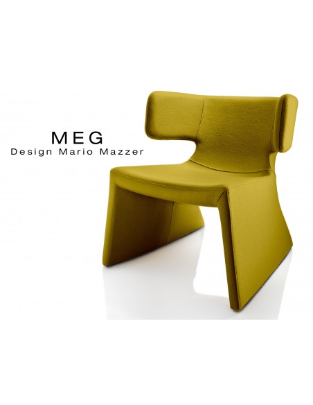 MEG fauteuil design rembourré et capitonné laine, couleur vert militaire.