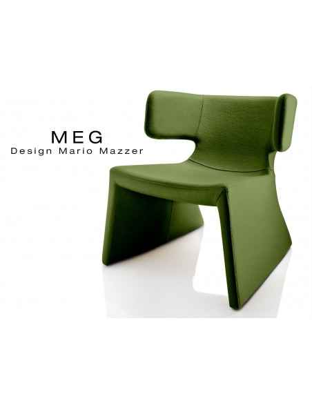 MEG fauteuil design rembourré et capitonné laine, couleur vert sapin.