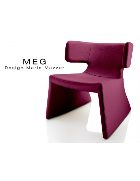MEG fauteuil design rembourré et capitonné laine, couleur violet.