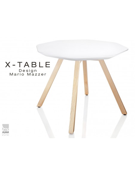 Table d'appoint X-TABLE plateau couleur blanc, piétement Frène naturel.