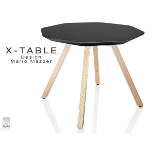 Table d'appoint X-TABLE plateau couleur noir, piétement Frène naturel.