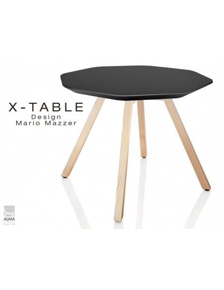 Table d'appoint X-TABLE plateau couleur noir, piétement Frène naturel.