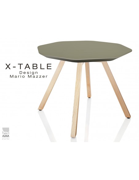 Table d'appoint X-TABLE plateau couleur vert militaire, piétement Frène naturel.