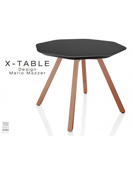 Table d'appoint X-TABLE plateau couleur noir, piétement Frène teinté noyer.