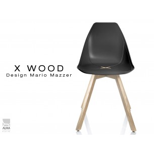 X-WOOD chaise design coque piétement bois Naturel coque noir - lot de 4 chaises