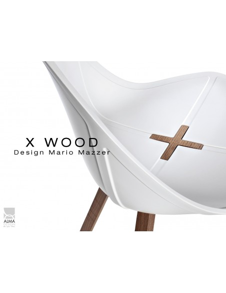 X-WOOD chaise design coque piétement bois Naturel - lot de 4 chaises.