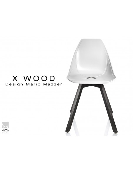 X-WOOD chaise design coque piétement bois gris fer coque blanche - lot de 4 chaises