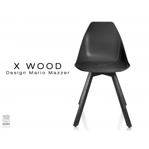 X-WOOD chaise design coque piétement bois gris fer coque noir - lot de 4 chaises