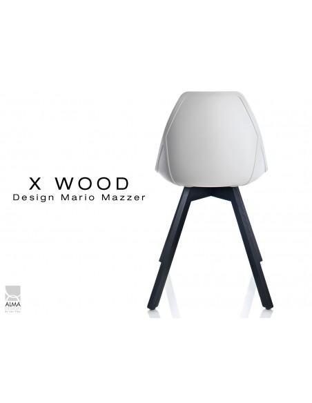 X-WOOD chaise design coque piétement bois gris fer coque blanche - lot de 4 chaises