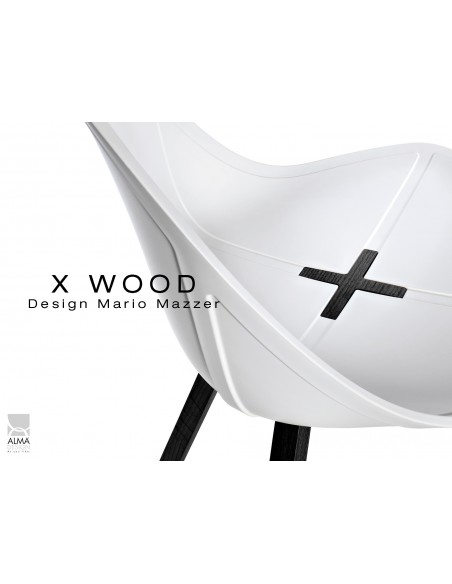 X-WOOD chaise design coque piétement bois gris fer coque blanche - lot de 4 chaises