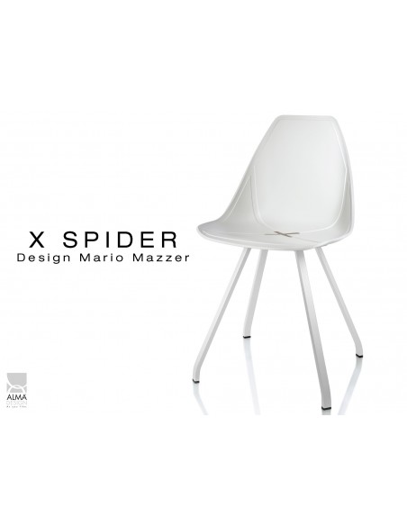 X-SPIDER coque blanche, piétement peinture polyester blanc- lot de 4 chaises