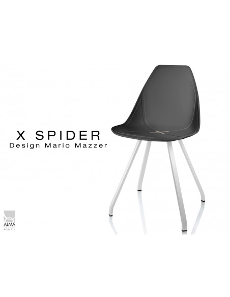 X-SPIDER coque noir, piétement peinture polyester blanc- lot de 4 chaises