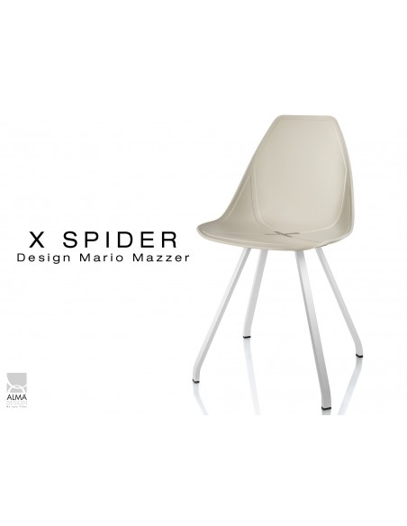 X-SPIDER coque sable clair, piétement peinture polyester blanc- lot de 4 chaises