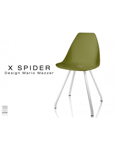 X-SPIDER coque vert militaire, piétement peinture polyester blanc- lot de 4 chaises