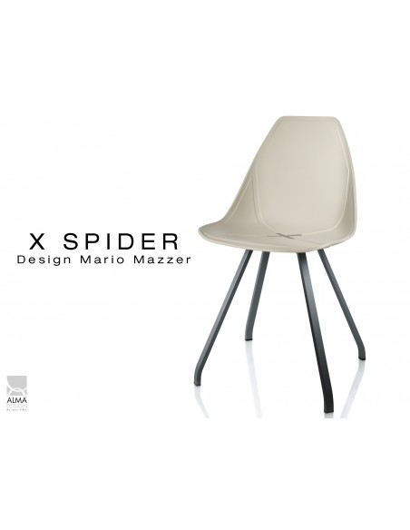 X-SPIDER coque sable clair, piétement peinture polyester noir - lot de 4 chaises