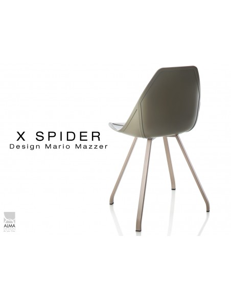 X-SPIDER coque vert militaire, piétement peinture polyester sable - lot de 4 chaises