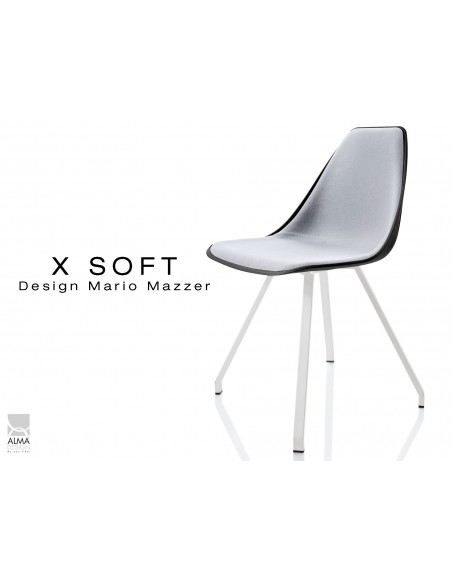 X-SOFT coque noir, capitonnée gris clair, piétement peinture blanc - lot de 4 chaises