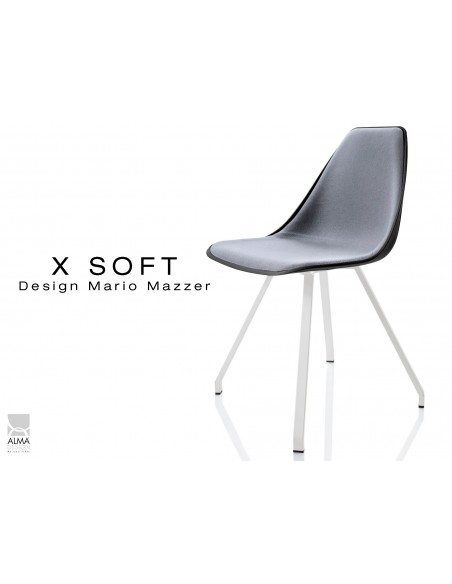 X-SOFT coque noir, capitonnée gris, piétement peinture blanc - lot de 4 chaises