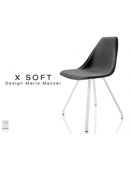 X-SOFT coque noir, capitonnée noir, piétement peinture blanc - lot de 4 chaises
