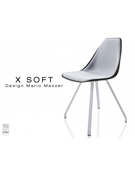 X-SOFT coque noir capitonnée gris clair, piétement peinture gris aluminium - lot de 4 chaises