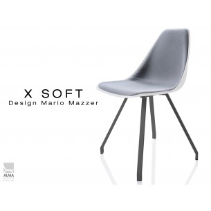X-SOFT coque blanche capitonnée gris, piétement noir - lot de 4 chaises
