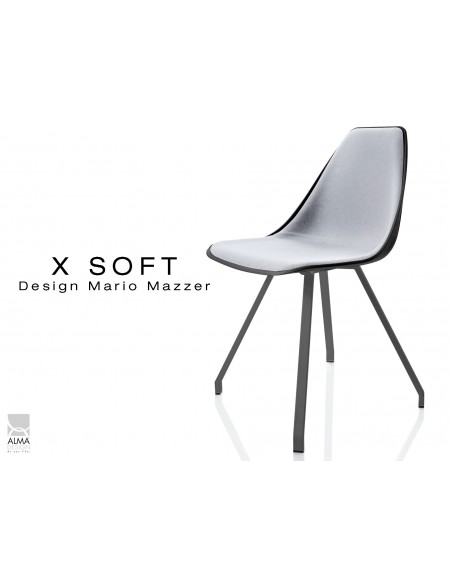 X-SOFT coque noir capitonnée gris clair, piétement noir - lot de 4 chaises