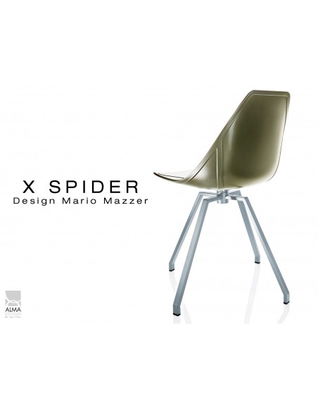 X-SPIDER pivotante assise coque vert militaire, piétement peinture polyester gris aluminium - lot de 2 chaises