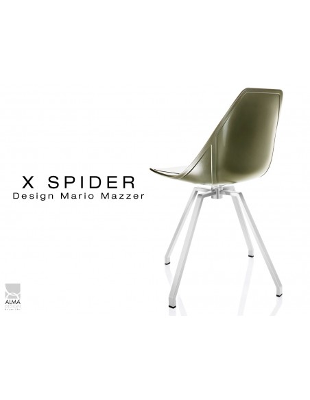 X-SPIDER pivotante assise coque vert militaire, piétement peinture polyester blanc - lot de 2 chaises