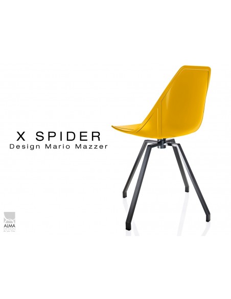 X-SPIDER pivotante assise coque jaune, piétement peinture polyester noir - lot de 2 chaises