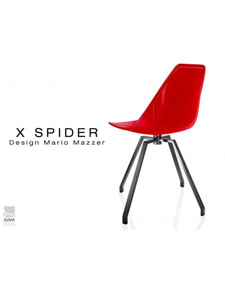 X-SPIDER pivotante assise coque rouge, piétement peinture polyester noir - lot de 2 chaises