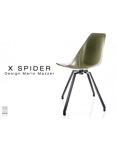 X-SPIDER pivotante assise coque vert militaire, piétement peinture polyester noir - lot de 2 chaises