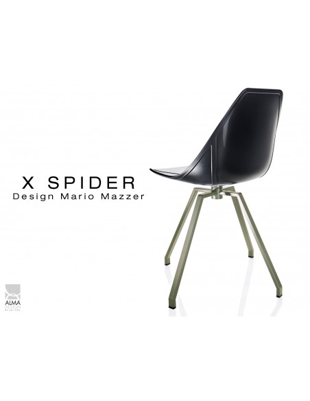 X-SPIDER pivotante assise coque noir, piétement peinture polyester vert militaire - lot de 2 chaises