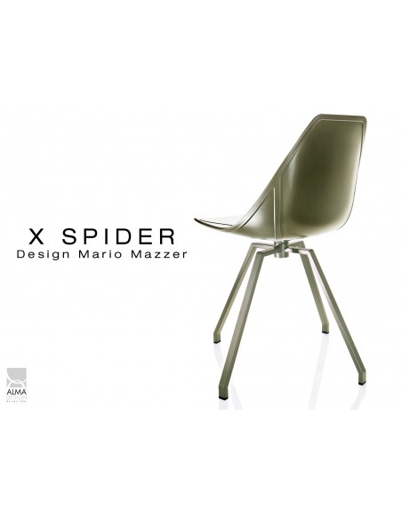 X-SPIDER pivotante assise coque vert militaire, piétement peinture polyester vert militaire - lot de 2 chaises