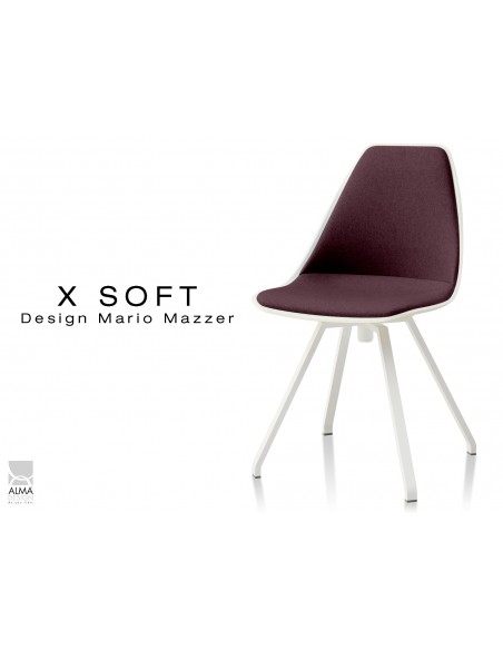 X-SOFT pivotante assise capitonnée tissu Mauve-TE01, piétement et coque blanc - lot de 2 chaises