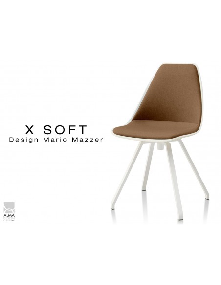X-SOFT pivotante assise capitonnée tissu Terre-TE02, piétement et coque blanc - lot de 2 chaises