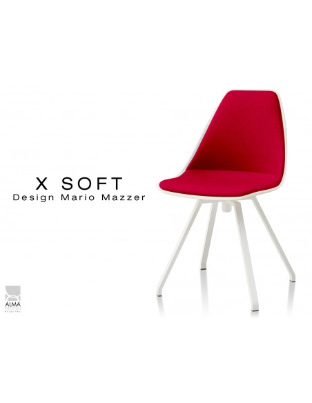X-SOFT pivotante assise capitonnée tissu Rouge-TE14, piétement et coque blanc - lot de 2 chaises
