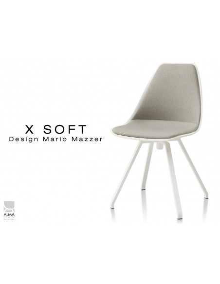 X-SOFT pivotante assise capitonnée tissu Crème-TE16, piétement et coque blanc - lot de 2 chaises