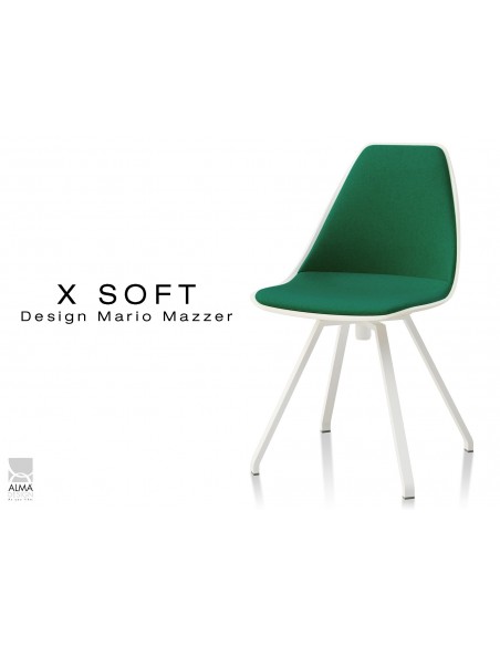 X-SOFT pivotante assise capitonnée tissu Vert-TE22, piétement et coque blanc - lot de 2 chaises