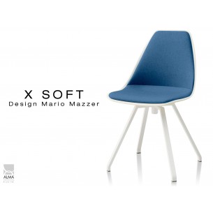 X-SOFT pivotante assise capitonnée tissu Bleu-TE25, piétement et coque blanc - lot de 2 chaises