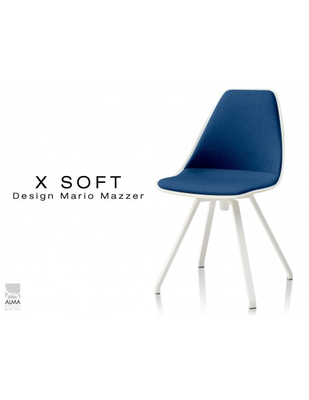 X-SOFT pivotante assise capitonnée tissu Bleu nuit-TE27, piétement et coque blanc - lot de 2 chaises