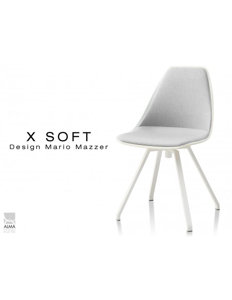 X-SOFT pivotante assise capitonnée tissu Gris clair-TE30, piétement et coque blanc - lot de 2 chaises