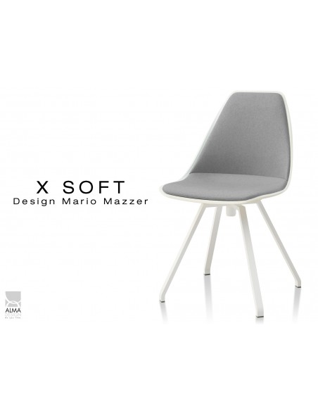 X-SOFT pivotante assise capitonnée tissu Gris-TE31, piétement et coque blanc - lot de 2 chaises