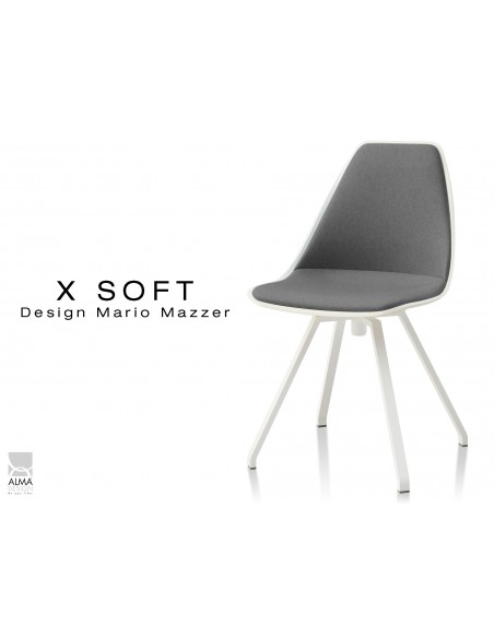 X-SOFT pivotante assise capitonnée tissu Gris fer-TE32, piétement et coque blanc - lot de 2 chaises