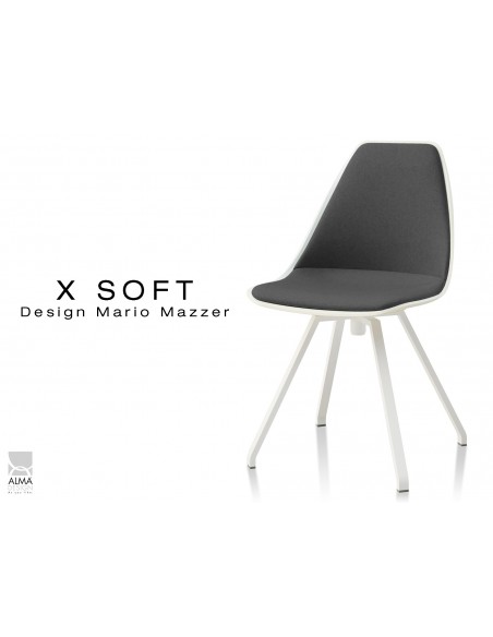 X-SOFT pivotante assise capitonnée tissu Noir-TE33, piétement et coque blanc - lot de 2 chaises
