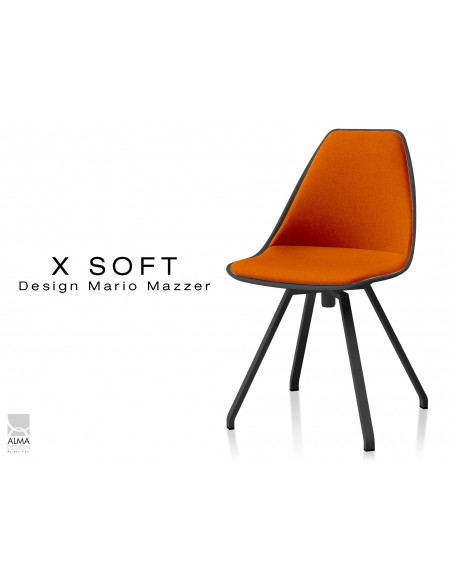 X-SOFT BLACK assise capitonnée tissu orange-TE03, piétement et coque noir - lot de 2 chaises