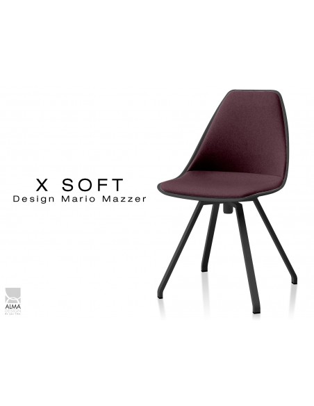 X-SOFT BLACK assise capitonnée tissu Mauve-TE01, piétement et coque noir - lot de 2 chaises